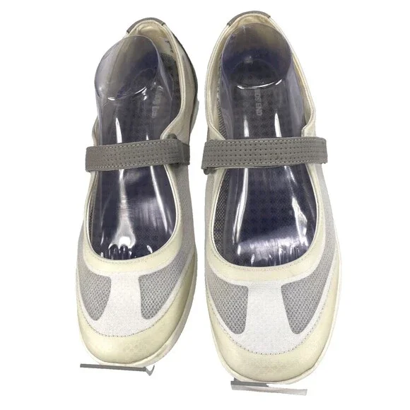 LANDS END Women's Size 11B MARY JANE SHOE White/Gray MESH FLATS SNEAKERS #481528 - Picture 2 of 10